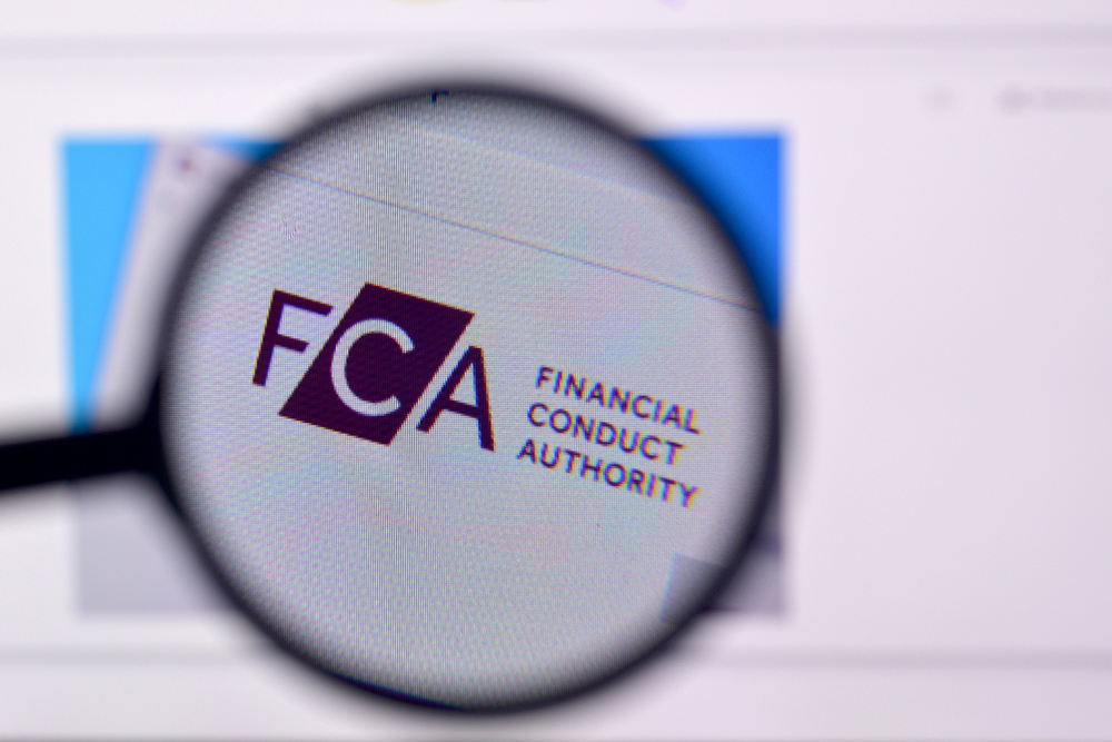 Financial Conduct Authority, also referred to as FCA logo, set in a magnifying glass surround