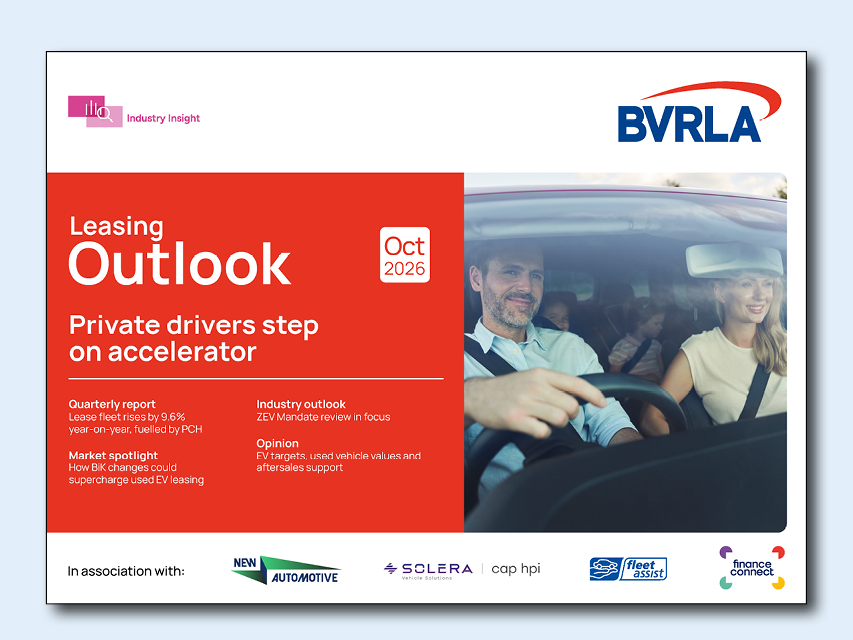 Front cover of the BVRLA Leasing Outlook Report - October 2026. The image features a family in a car.