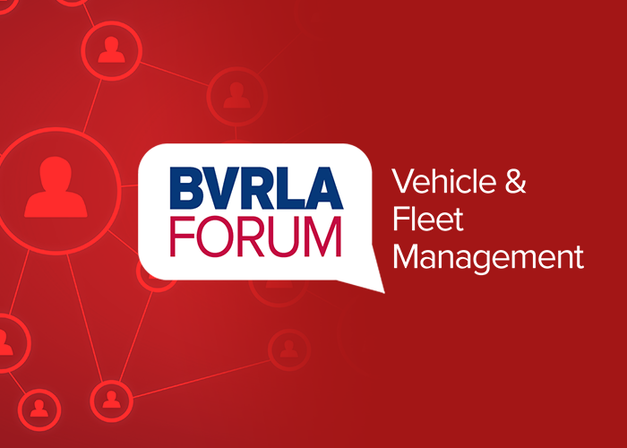 A deep red background with icons depicting personal networks, with the foreground showing the BVRLA Vehicle and Fleet Managment forum logo in text