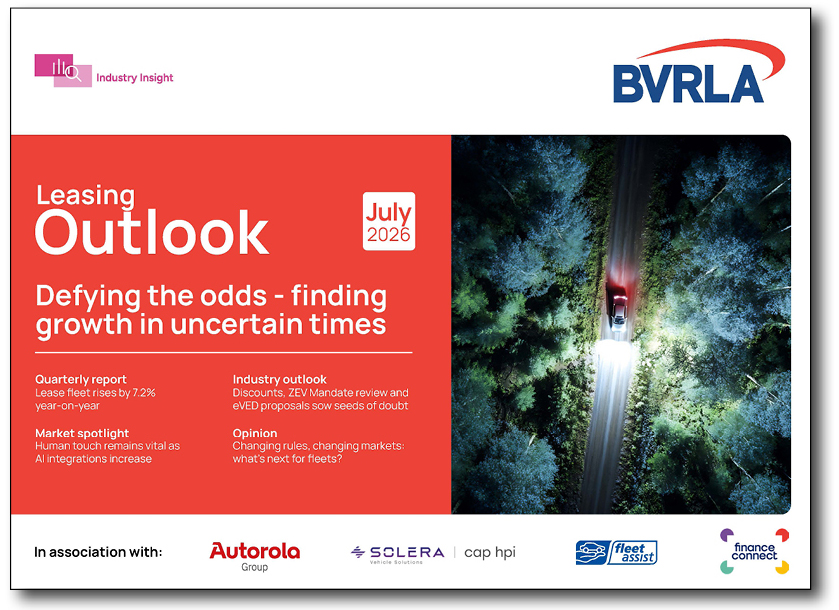 Front cover of the BVRLA's Leasing Outlook Report July 2026, titled Defying the odds - finding growth in uncertain times