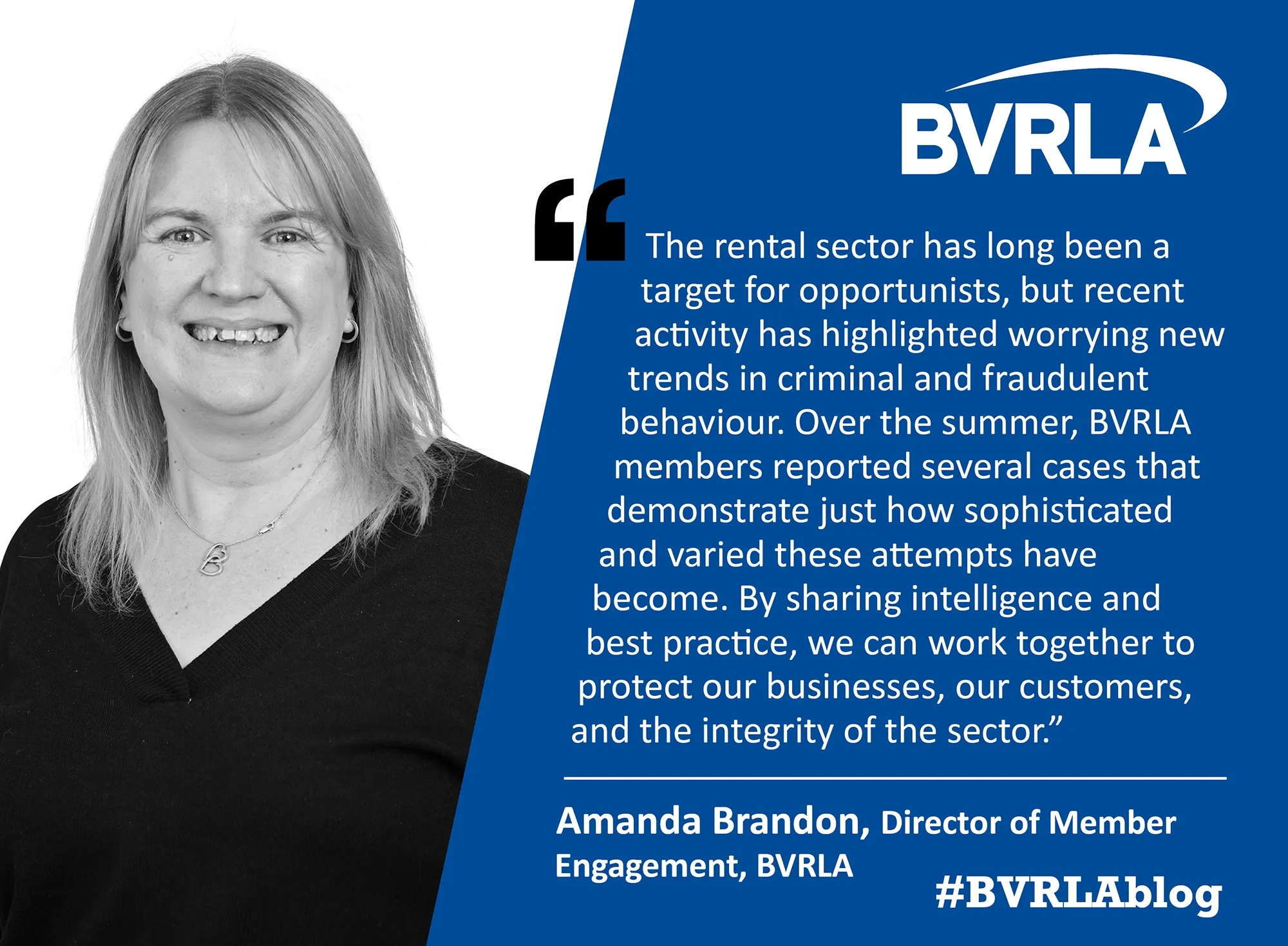 Graphic of Amanda Brandon, BVRLA's Director of Member Engagement to illustrate her blog on rental security