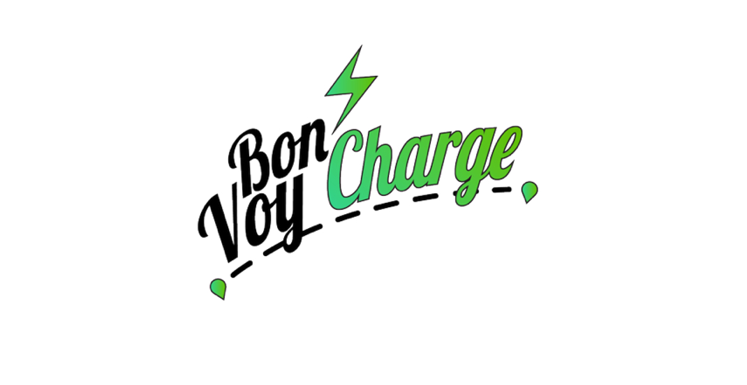 Bon VoyCharge logo showing text in black and green with location pin icons
