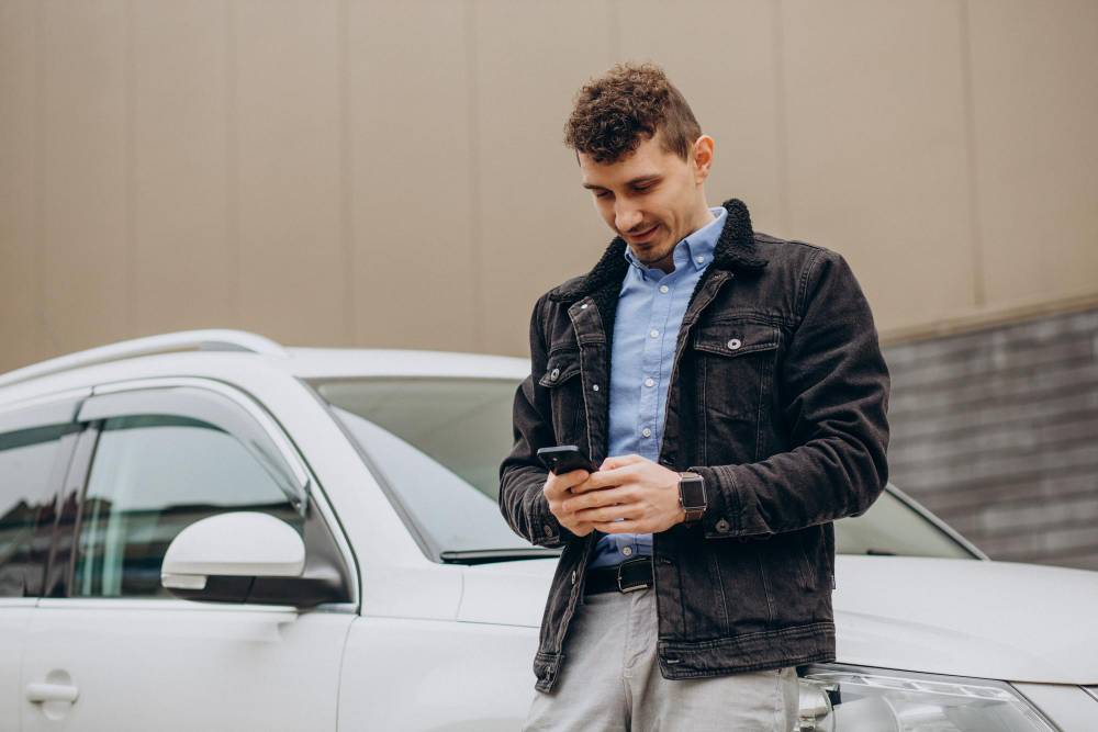 man on phone near car